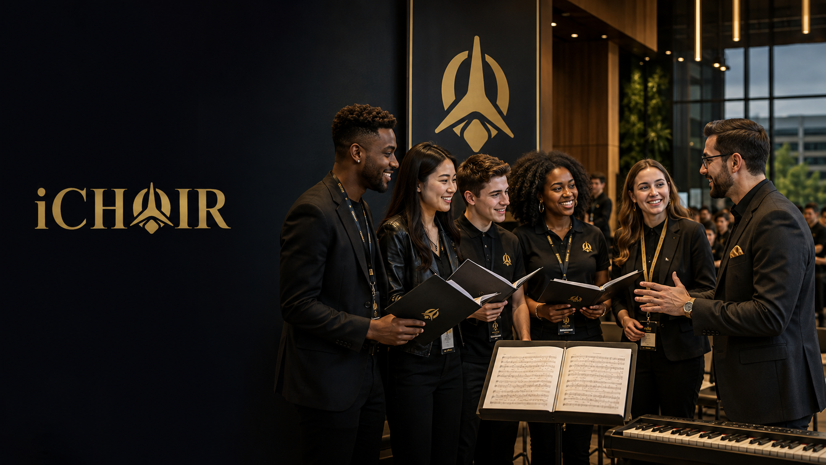 College students and an educator collaborating with iChoir Planet music materials
